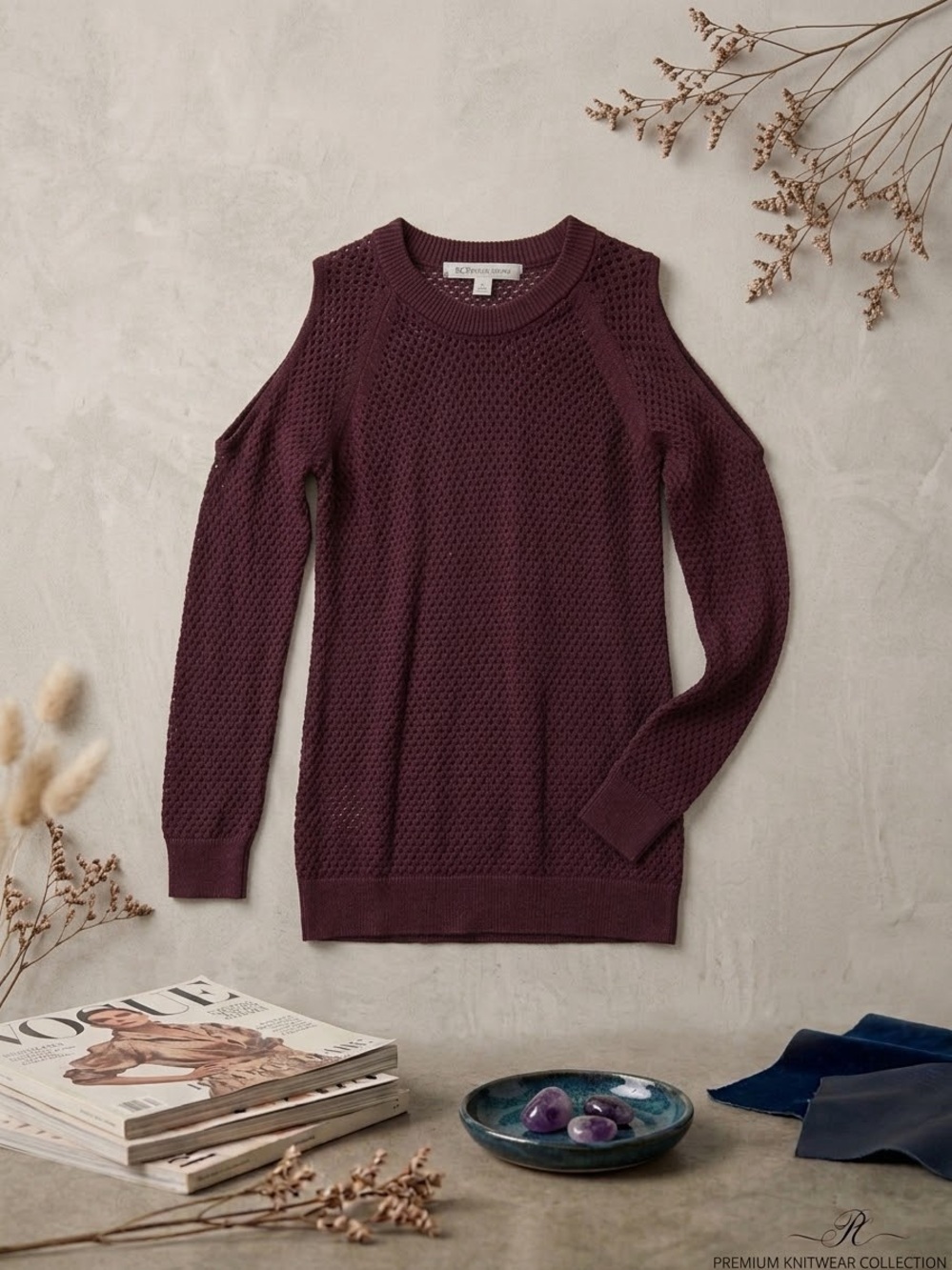 BCBGeneration Plum Cold-Shoulder Knit Sweater